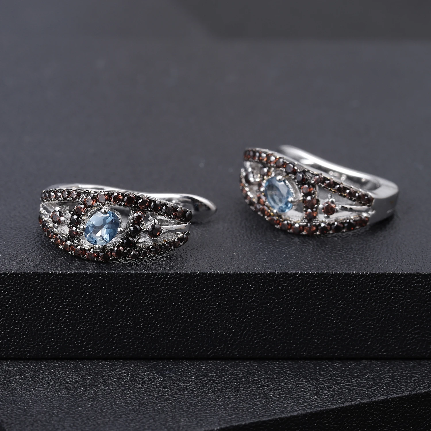 Серьги-клипсы женские из серебра 925 пробы с натуральным лондонским голубым