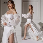 Женское свадебное платье с длинным рукавом, открытыми плечами и разрезом сбоку