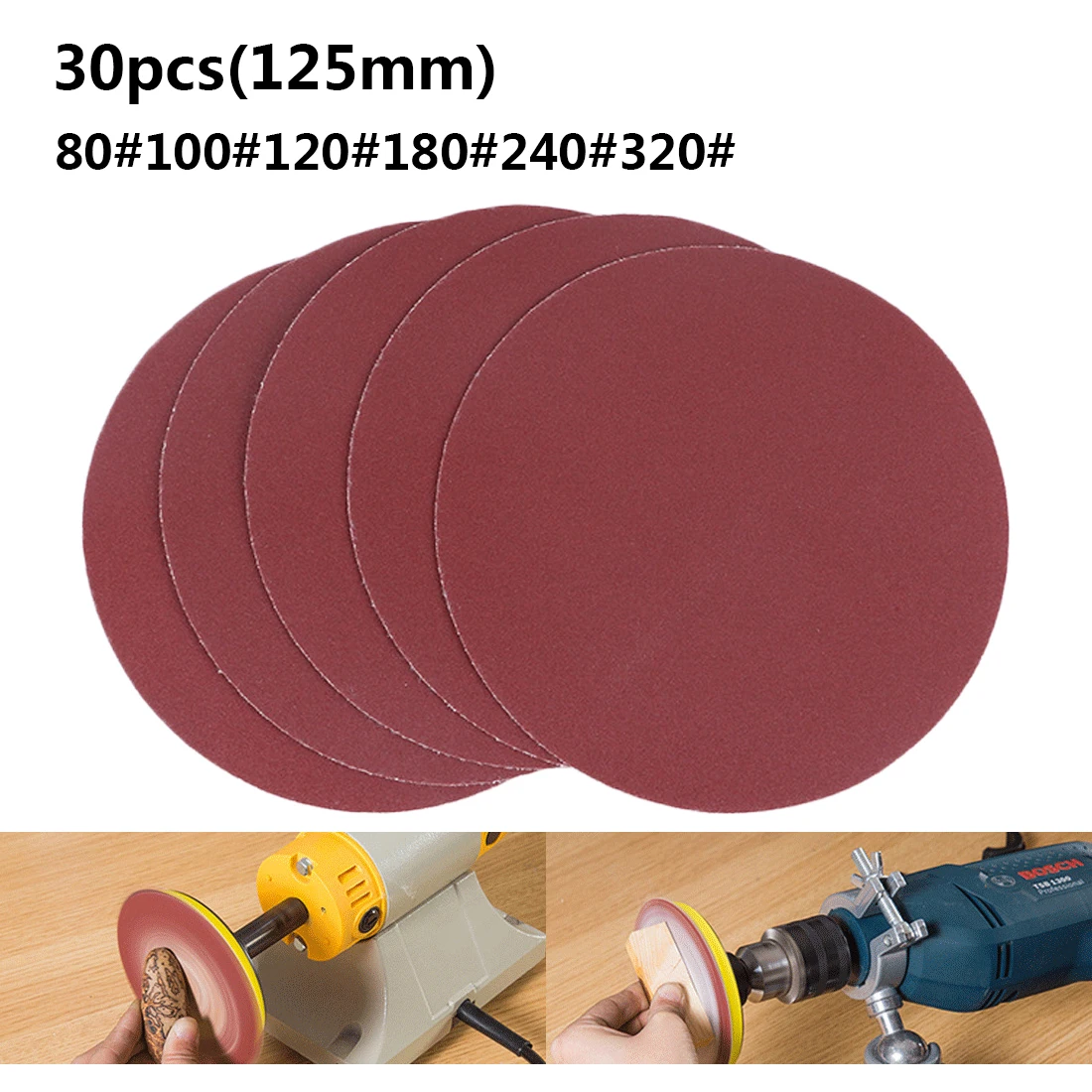 

5' Sander Disc Sanding Discs 80-320 Sanding Paper Buffing Sheet 30Pcs 125mm Grit Paper Hook Loop Sandpaper Sander Polishing Pad