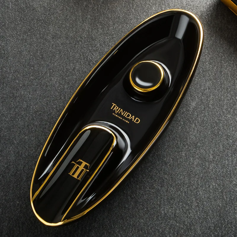 

COHIBA Home Ceramic Cigar Ashtray Round Ash Slot Single Cigar Holder Ash Tray Pocket Travel Cigar Accessories Gift for Men