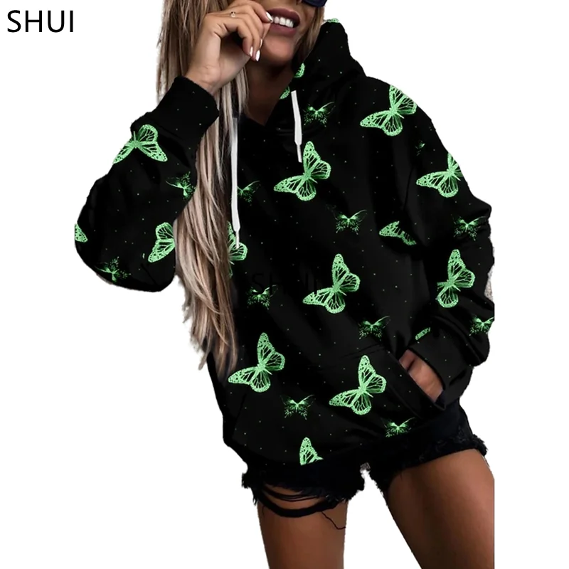 

Tracksuit Women Streetwear Korean Fashion Butterfly Graphic Hoodie Femmes Sweetshirts Fall 2021 Womens Fashion парные толстовки