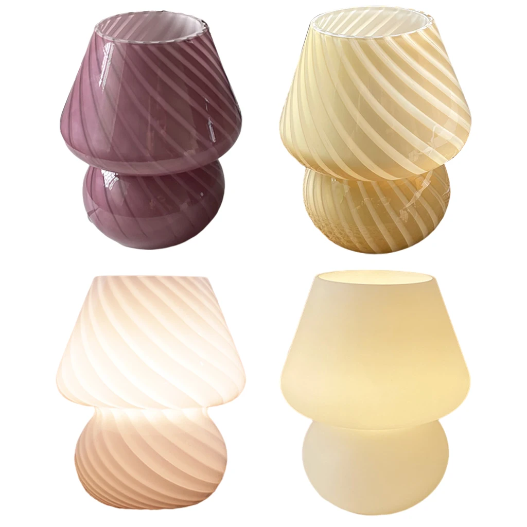 

Hand Blown Glass Small Table Lamp USB Powered Desk Table Lamp for Home Office Decor, Press Button Control