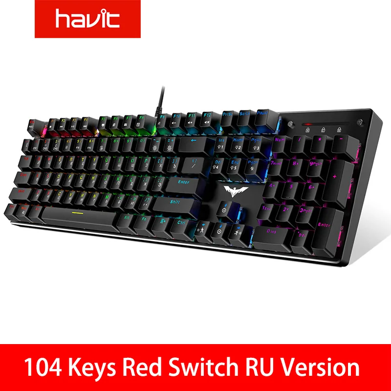 HAVIT механическая клавиатура 87/104 ключи синий/красный переключатель USB Проводная игровая клавиатура Подсветка RU/US клавиатура для настольного компьютера ноутбука - Цвет: 432 LED Red RU