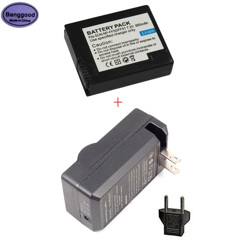 

850mAh NP-FF50 NP-FF51 NPFF50 NPFF51 Camera Battery +AC Charger for Sony DCR-IP210 DCR-IP220 DCR-IP45 DCRIP45 DCR-IP55 DCR-PC107