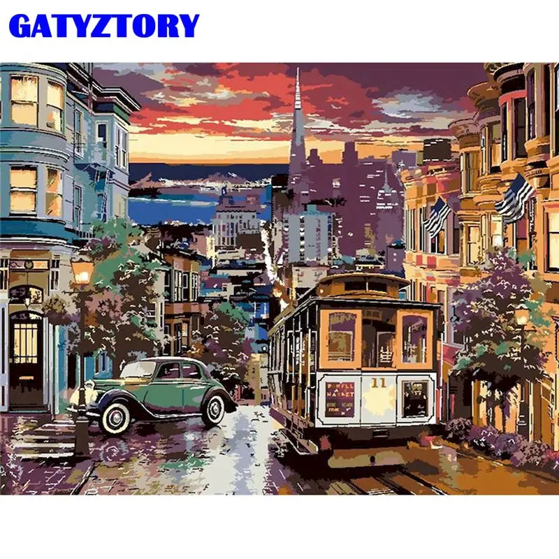 

GATYZTORY Frame Diy Oil Painting By Numbers Kits Picture By Numbers For Diy Gift City Bus Landscape Paints By Numbers For Home A