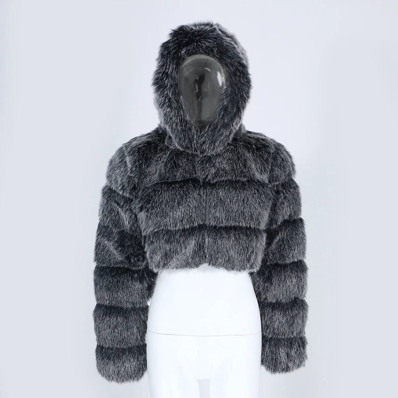 

Furyourself 2021 New Luxury Autumn Winter Jacket Women Faux Fox Fur Coat Hood Fluffy Thick Warm Short Outerwear Streetwear Brand