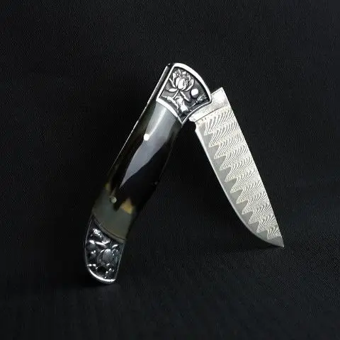 

Damascus Steel Vg10 Knife Sharp Portable Boutique High Hardness Outdoor Folding Knife Horn Handle Knife Self-Defense