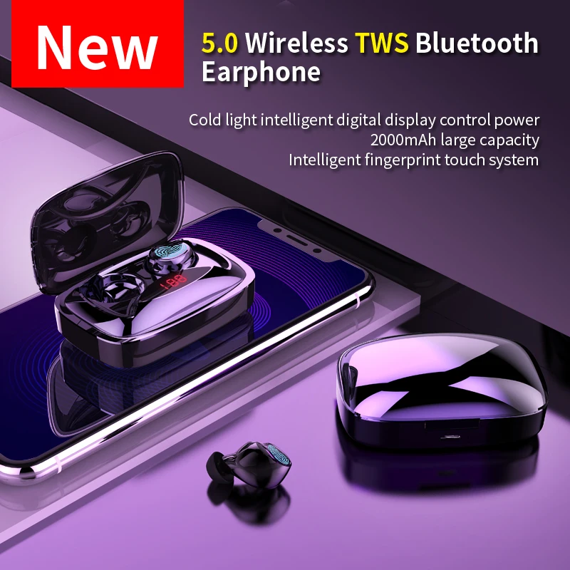 Беспроводные наушники с градиентом отпечатков пальцев Touch bluetooth 5 0 TWS 2000 мАч