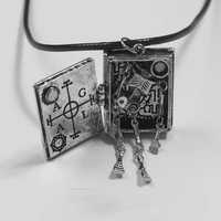 retro silver color magic book skull necklace gothic style men women leather chain necklace punk hip hop jewelry