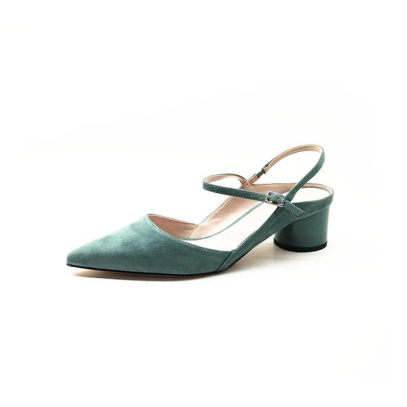 

New small low top shoes simple buckle women's pointed middle heel shoes