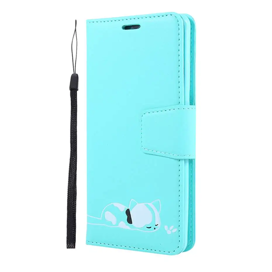 LightBlue Кожаный чехол с откидной крышкой для samsung Galaxy S10 E S9 J4 J6 A7 A6 плюс A10 A20 E A30 A40 A50 A70 милый кошелек с котами чехол для телефона - Цвет: LightBlue