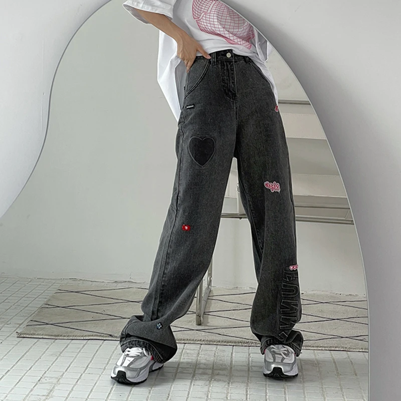 

Женские прямые джинсы Shnsophi, винтажные мешковатые джинсы с высокой талией, широкие, в стиле Харадзюку, ковбойские брюки, 2021