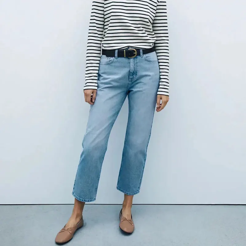 

Nlzgmsj Za Jeans Women 2021 High Waist Pockets Button Zipper Fly Vintage Autumn Ankle-Length Pants Mujer 202107