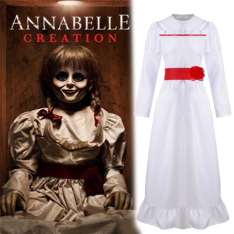 

Annabelle Horror Movie Dress Halloween Cosplay Costume For Women Demon Ghost White Dresses Scary Doll Clothing Performance Party