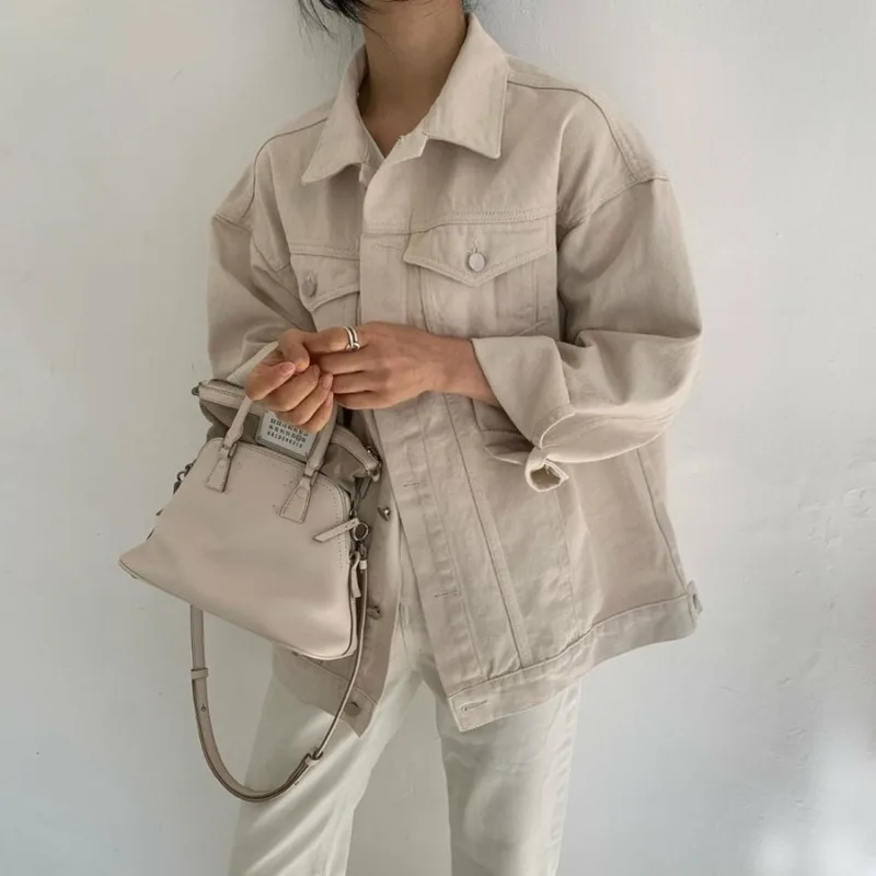 

Women's Minimalist Demi Coats Solid Turn-down Collar Single Breasted Sash Washed Loose Demi Jackets Autumn Spring 2021