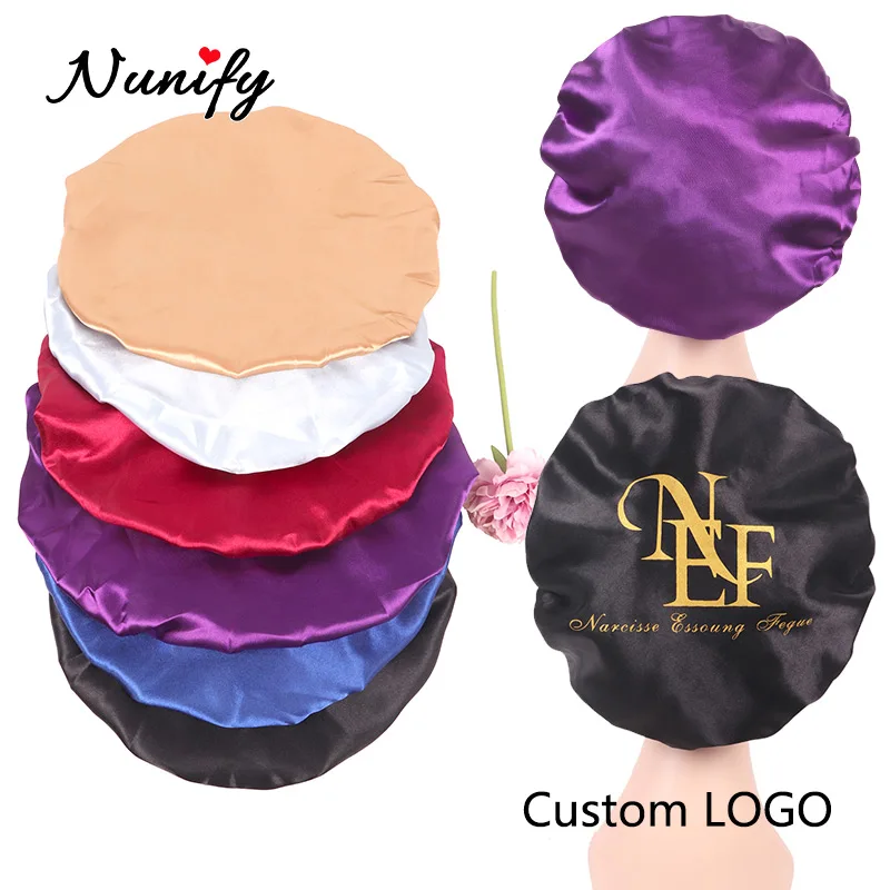 6Pcs/Lot Satin Silky Bonnet Sleep Cap With Elastic Band For Women Hair Accessories Double Layer Durable Bonnet Cap Pure Color