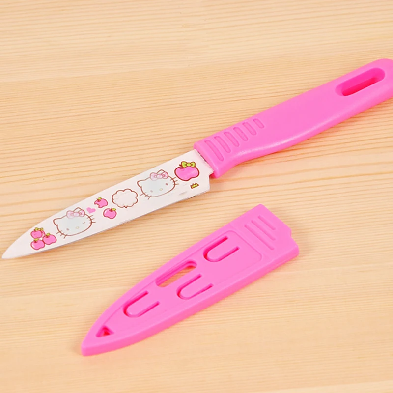 

Pink Cartoon Practical Knife Cute Printing Stainless Steel Fruit Knife Plastic Handle Small Kitchen Knife Portable Knife Cover