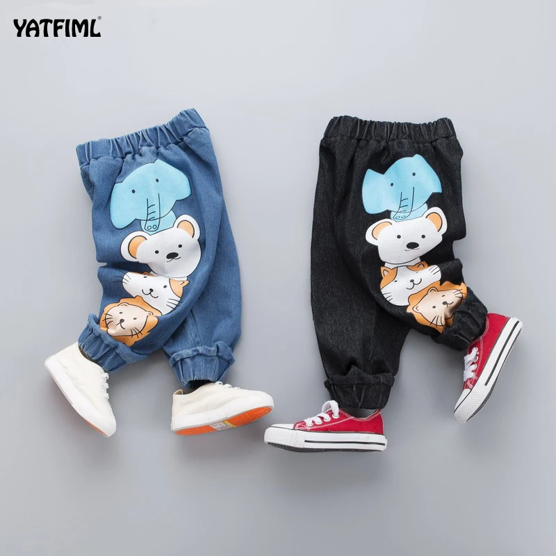 YATFIML Мультяшные брюки, модные джинсы для девочек, детские джинсы с дырками для мальчиков, детские модные джинсовые брюки, детские джинсы, одежда для младенцев