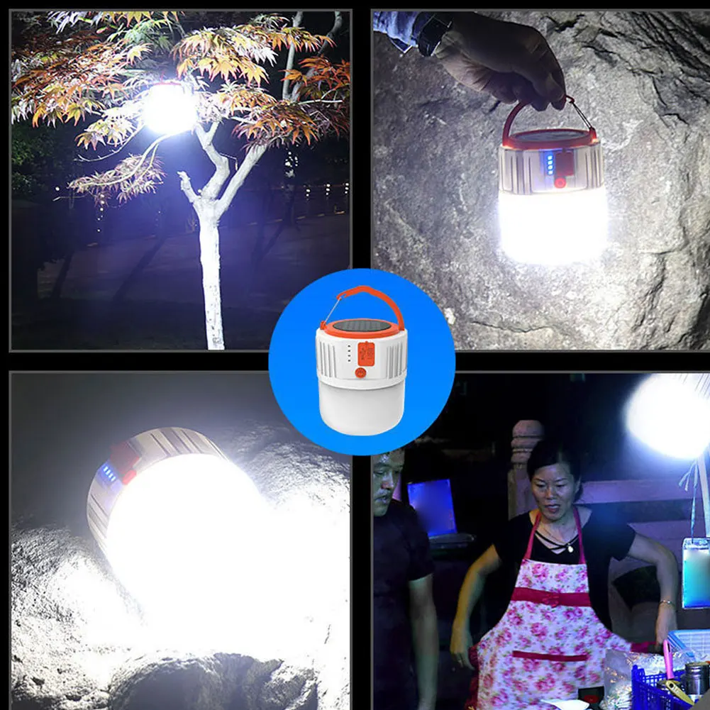 

Solar LED Camping Light USB Rechargeable Bulb For Outdoor Tent Lamp Portable 4 Gears Power Emergency Lights For BBQ Tent Hiking