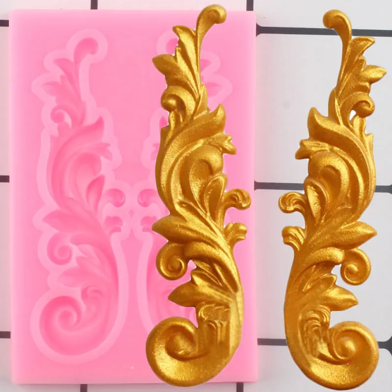 

3D Barque Scroll Relief Silicone Molds Leaves Cake Border Fondant DIY Cake Decorating Tools Candy Clay Chocolate Gumpaste Moulds