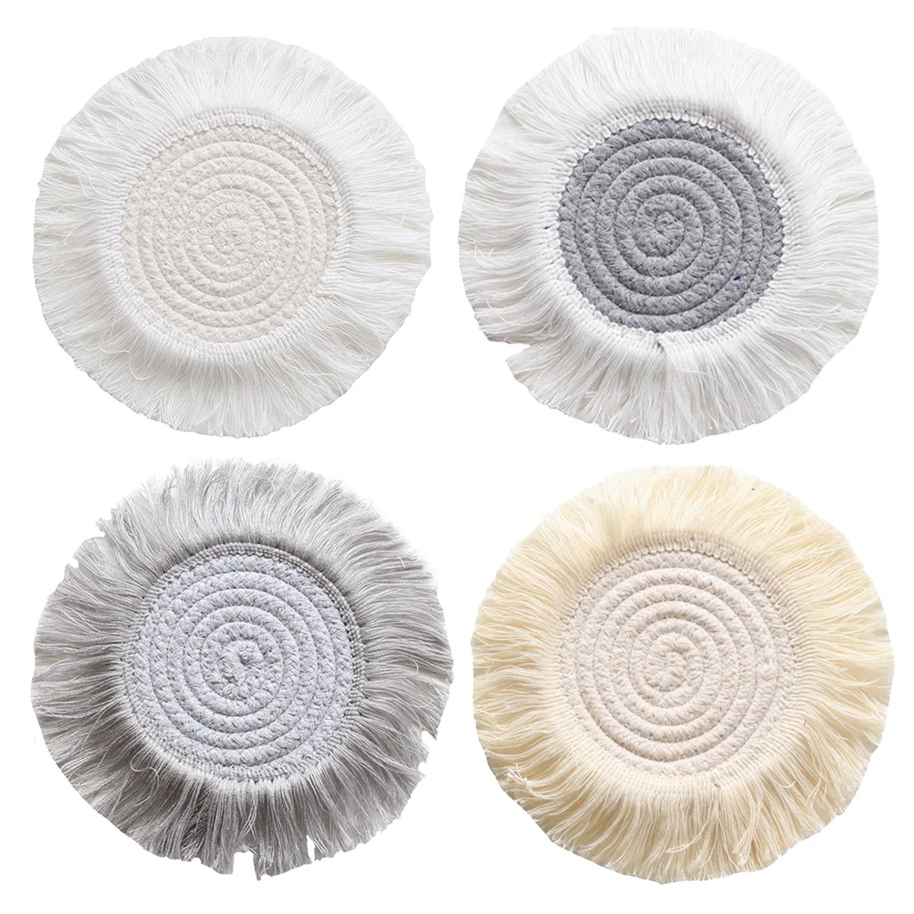 

Handwoven Macrame Coasters Cotton Rope Braided Placemats Cup Pad Table Decor Heat Resistant Table Mat Cup
