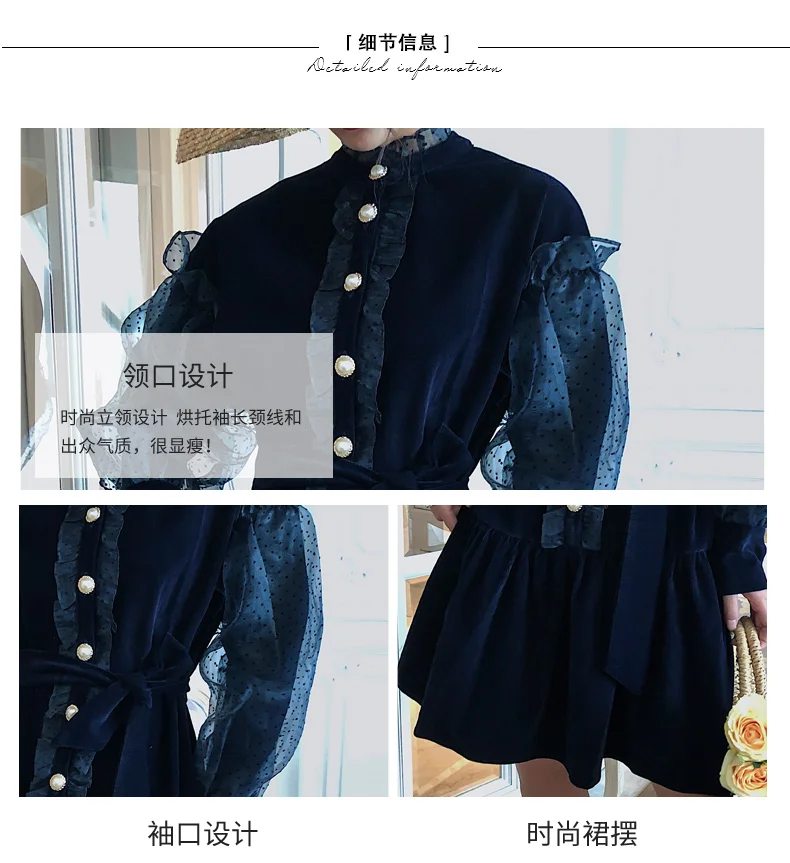 

Vintage Dress For Women Vestidos De Fiesta De Noche Patchwork Puff Sleeve Ladies Dresses Autumn Robe Femme Vestido De Festa