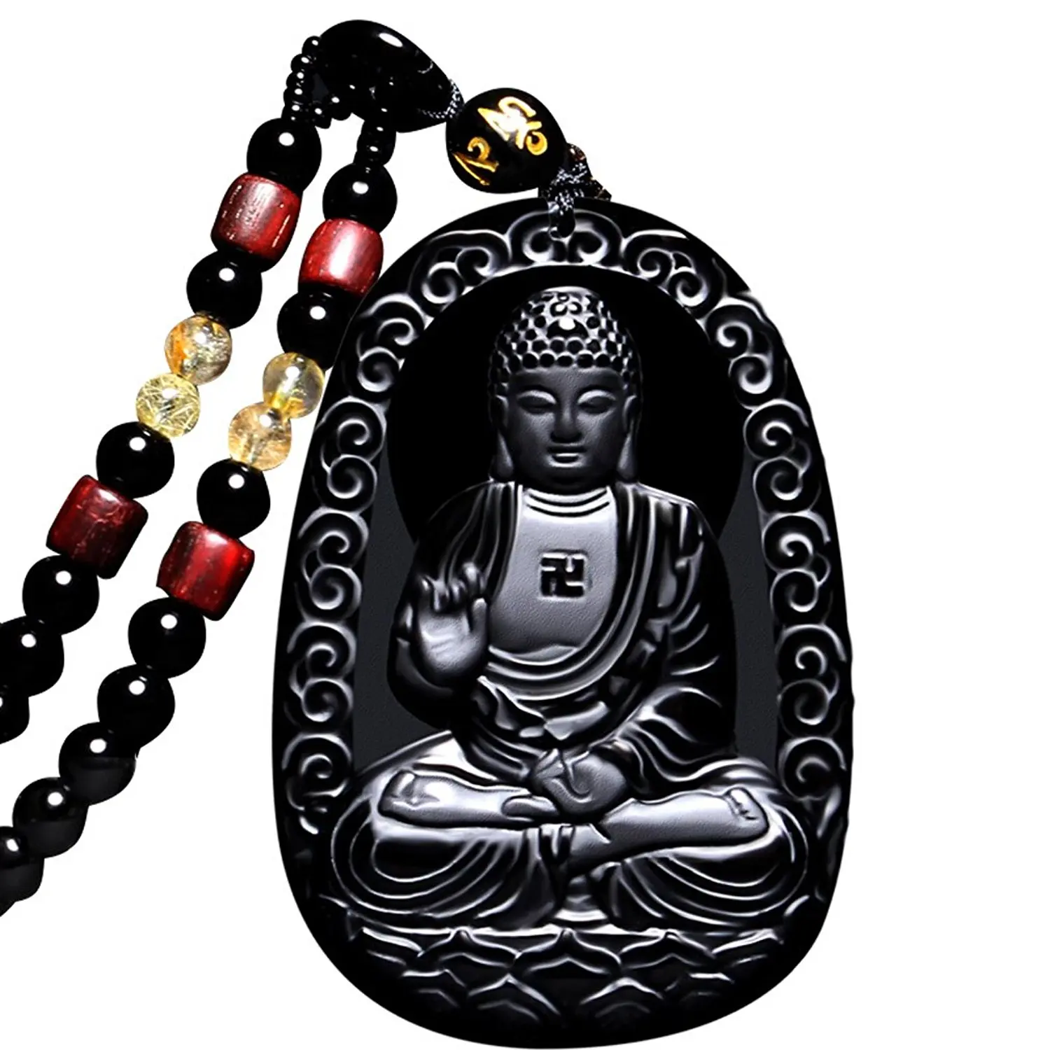 LETSFUN Fine Jewelry Clin-kk Pure Natural Obsidian Sakyamuni Tathagata Amitabha Buddha Statuary Necklace Pendant Free Shipping | Украшения