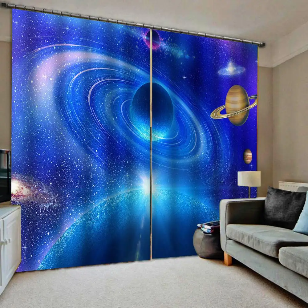 

Blue curtains High quality custom 3d curtain fabric star curtain Blackout curtain