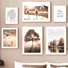 Плакаты и принты в скандинавском стиле с изображением одуванчика дерева лодки леса гор озера настенная живопись на холсте настенные картины для декора гостиной