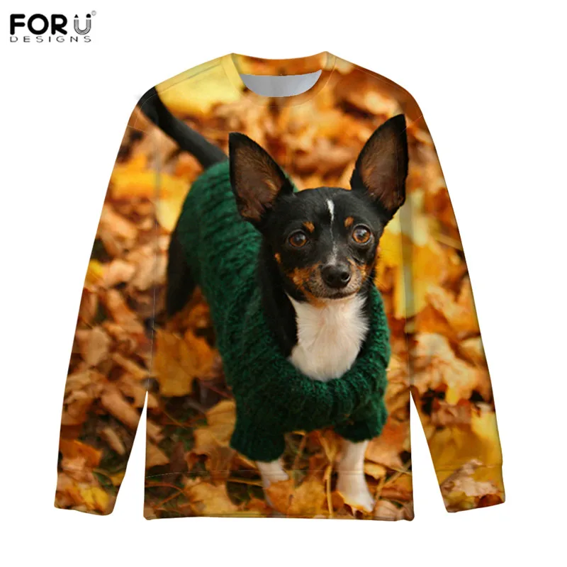FORUDESIGNS/модные толстовки каваи Чихуахуа для женщин Толстовка кофты пуловер Cewneck Теплые Топы Свитшот Винтаж с длинным рукавом
