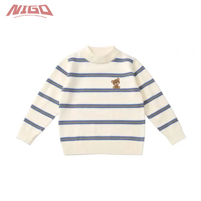 

NIGO Children's 3-14 Years Old Bear Embroidered Crew Neck Sweater For Pop It Clothes