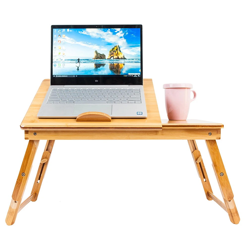 

53cm Trendy Double Flowers Engraving Pattern Adjustable Bamboo Computer Desk
