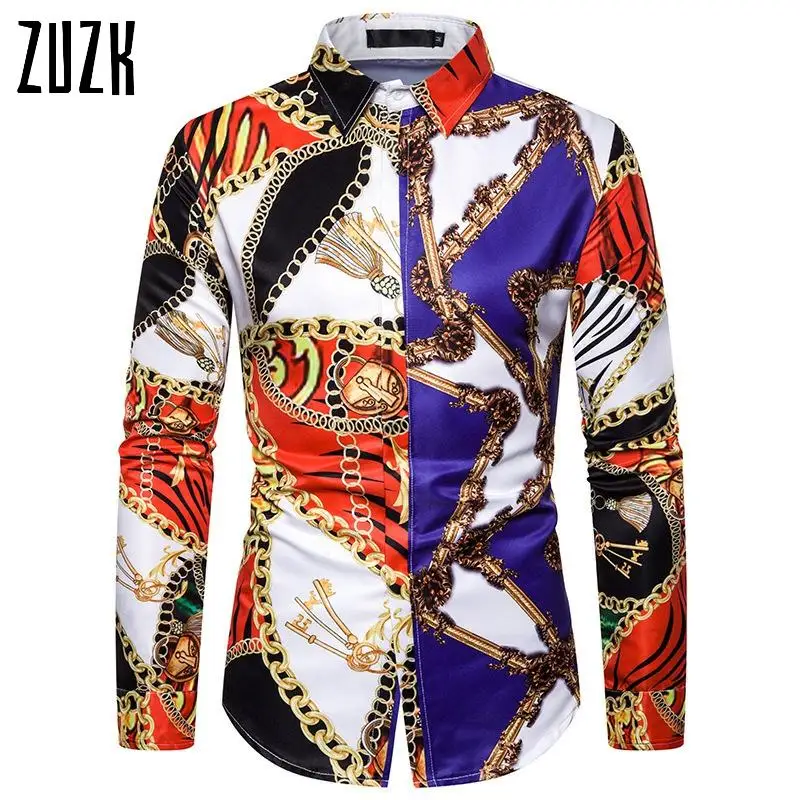 Рубашка мужская с длинным рукавом креативная повседневная 3D принтом в ретро