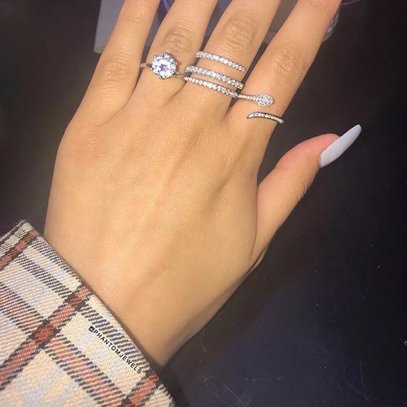 

Personality Three Circle Design Clear aaa Cubic Zirconia 925 Sterling Silver Rings for Women Party Jewelry Bague Femme anillos