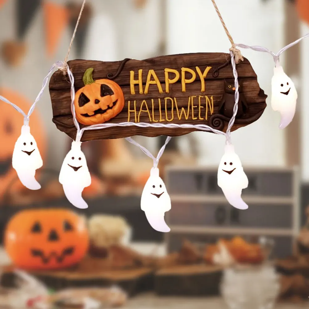 

1 шт., светодиодная гирлянда с привидениями на Хэллоуин, 20 дюймов, 40 светодиодный, питание от батарейки, для праздника, Хэллоуина, украшение д...