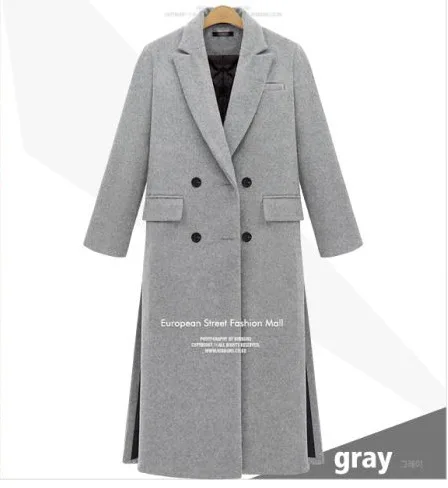 Повседневные длинные зимние модные шерстяные пальто с широкой талией из