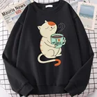 Женский свитшот с принтом кошек и надписью I Love Coffee