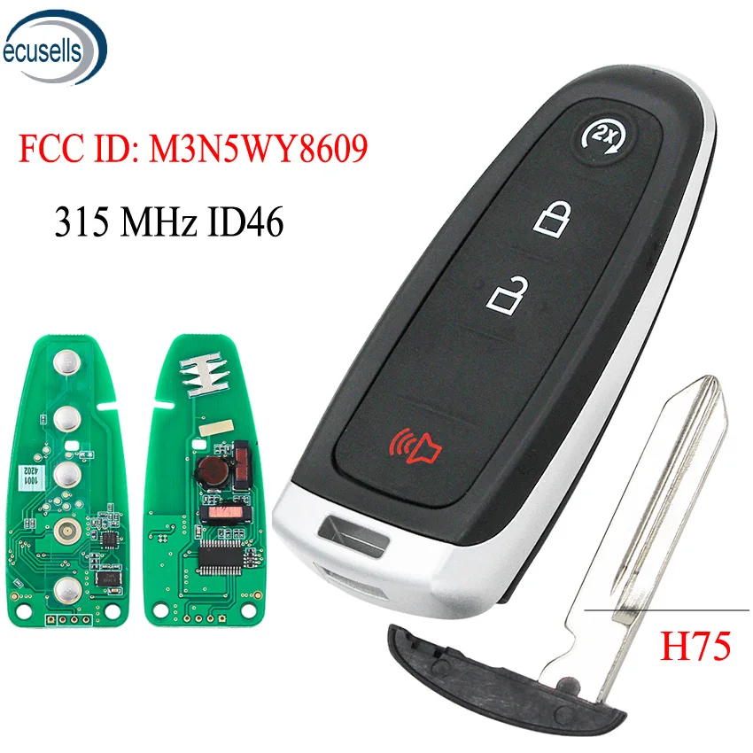 4 кнопки Smart Remote Start Prox Key Fob передатчик для чипа Ford 315 МГц ID46 FCC: M3N5WY8609 с маленьким