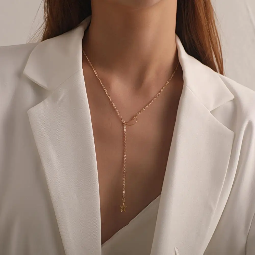 

Korea Simple Choker Necklace for Women Fresh Star Long Chain Pedant Clavicle Necklace Minialist Bohemia Fashion Jewelry Charm