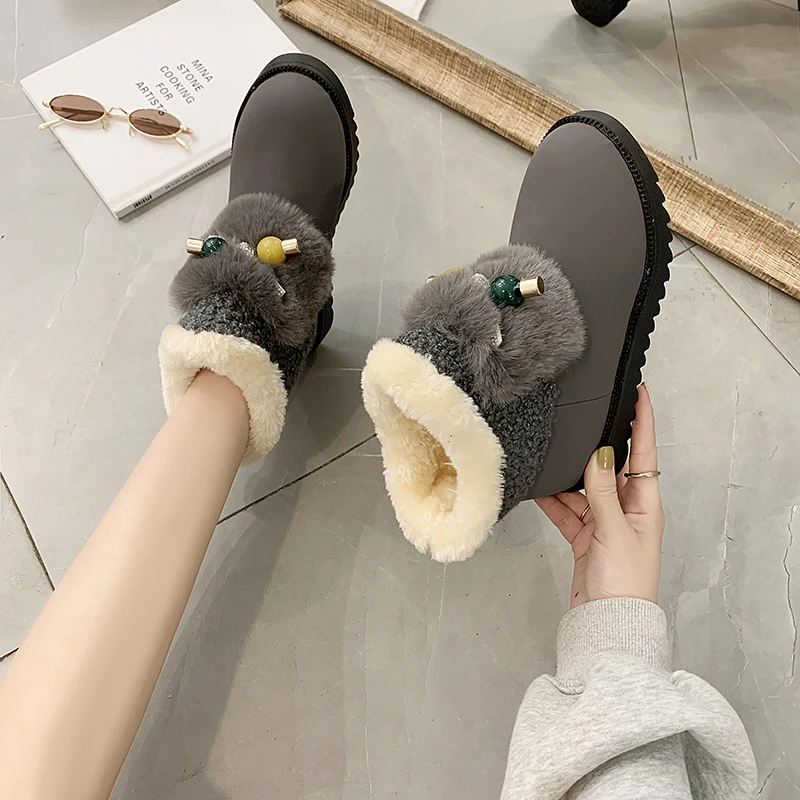 

Короткие женские зимние ботинки, Новая женская зимняя обувь на плоской подошве с хлопковой подкладкой, теплые ботинки, женская обувь