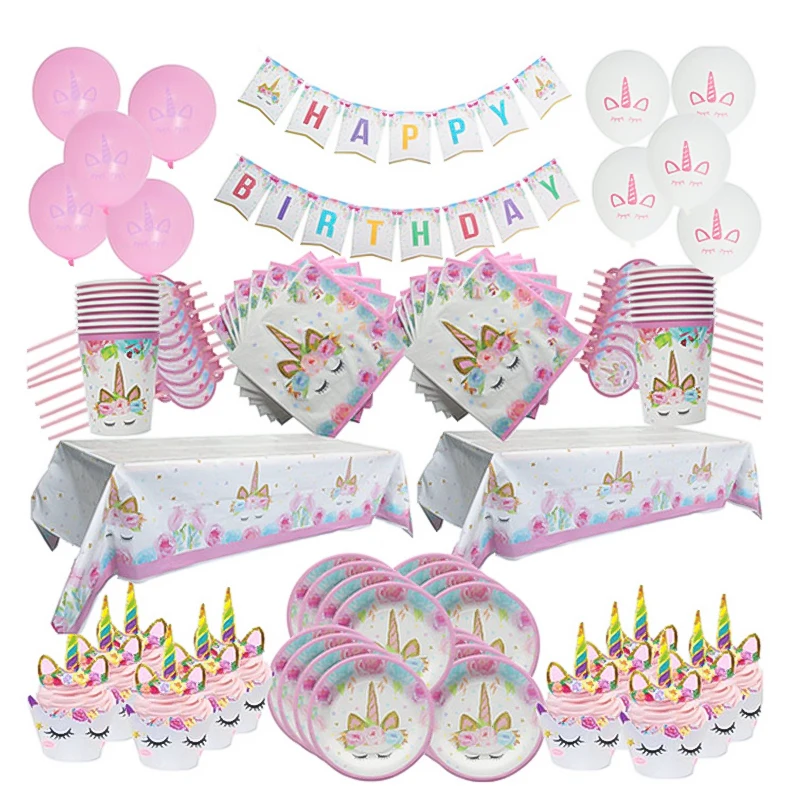 

WEIGAO Unicorn Decoration Birthday Party Decor Kids Unicorn Disposable Tableware set Baby Shower Girl Birthday Party Supplies