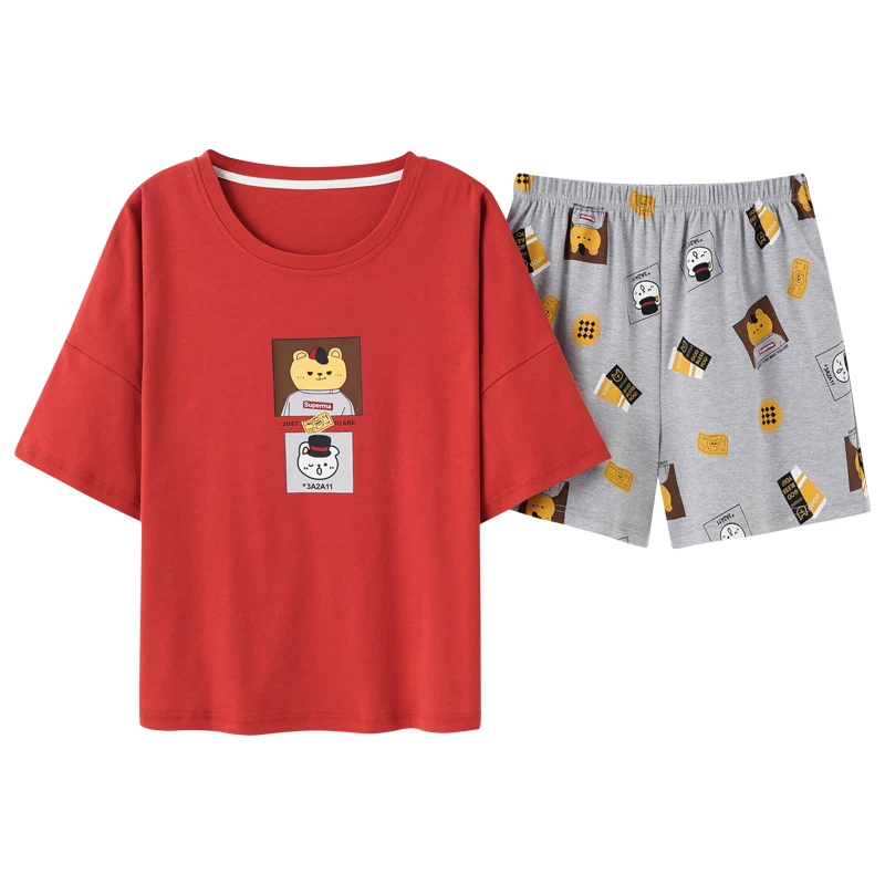 

Cute Cartoon Cats Print Short Sleeve Top And Shorts Comfortable Lady Homewear Korean Kawaii Sleepwear Summer Women Pajamas Set