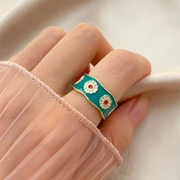2021 woman rings korean fashion gothic accessories retro enamel colored glaze little daisy wide ring gold jewelry anillos mujer