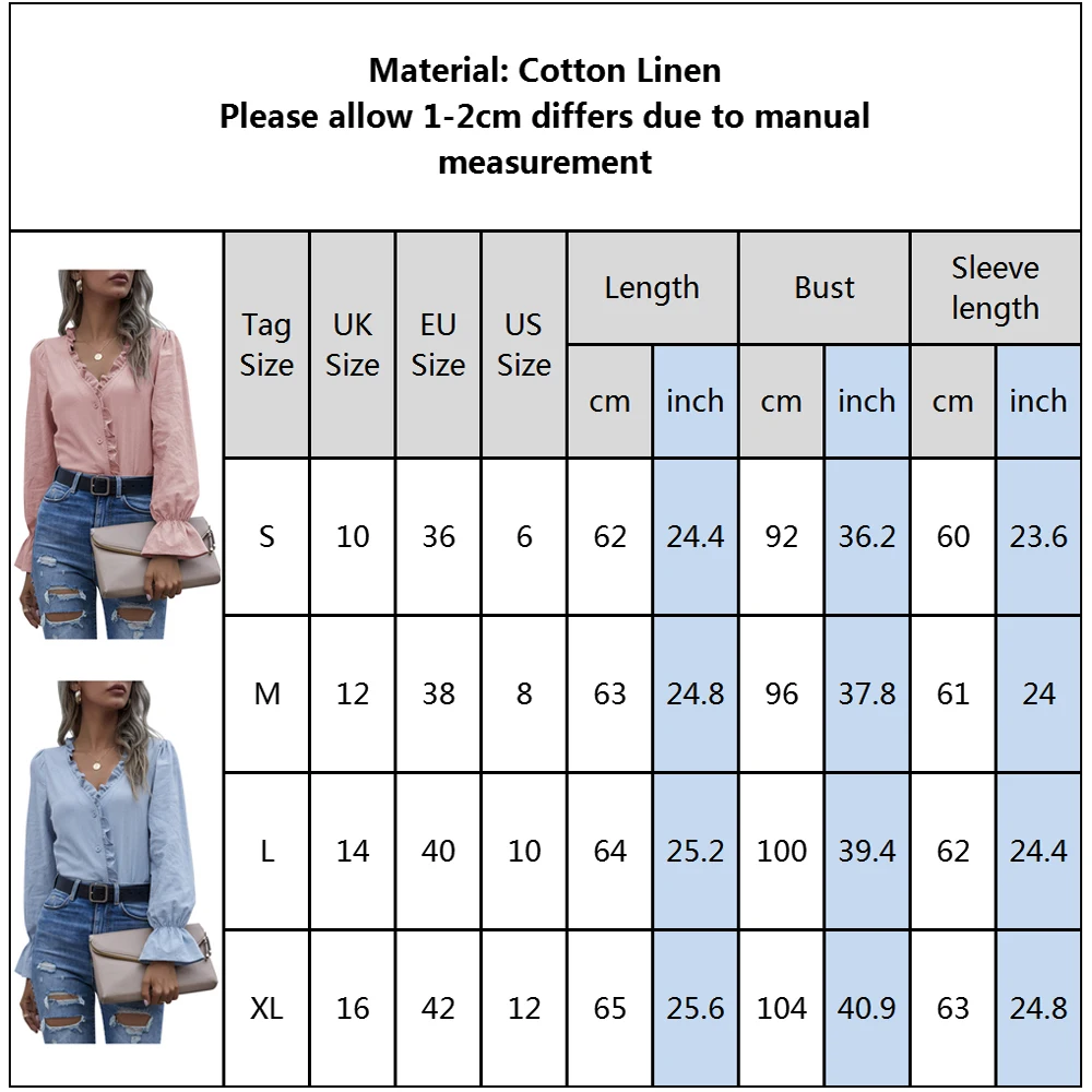 

Women Blouse Tops Ruffled V neck Long Sleeve Shirt Solid Color Casual Spring Autumn Basic Tops Office Ladies Work Wear Shirt D30