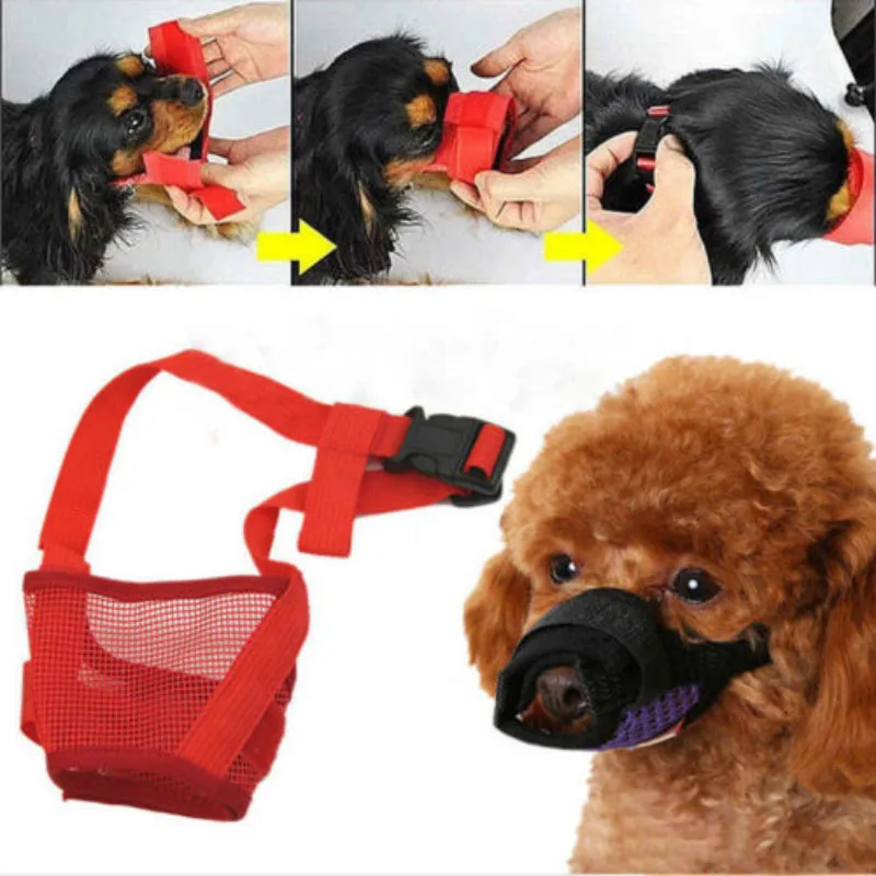 

SOFT Nylon Adjustable ANTI Bite Bark DOG SAFETY MUZZLE Breathable Mesh MUZZEL