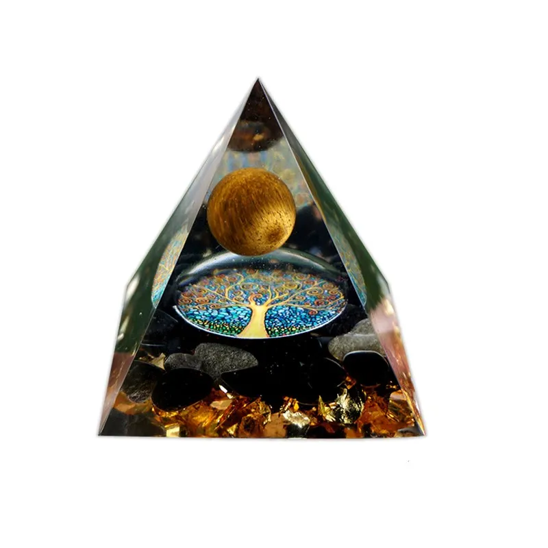 

Orgonite Tiger Eye Crystal Sphere & Obsidian Quartz Orgone Pyramid 60MM Reiki Energy Healing Chakra Sell pendant separately