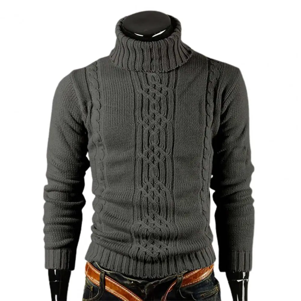 

Мужской облегающий свитер с ребристыми манжетами, однотонные теплые вязаные топы с высоким воротником, повседневная одежда, пуловер, топы, ...
