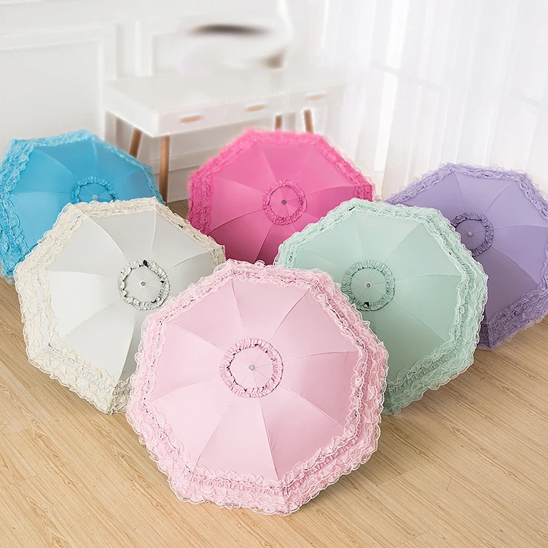 

1pcs Sunscreen Lolita Girls Parasol Sun Rain Women Princess Lace 3 Folding Outdoor Portable Rain Sunshade Umbrella Gifts