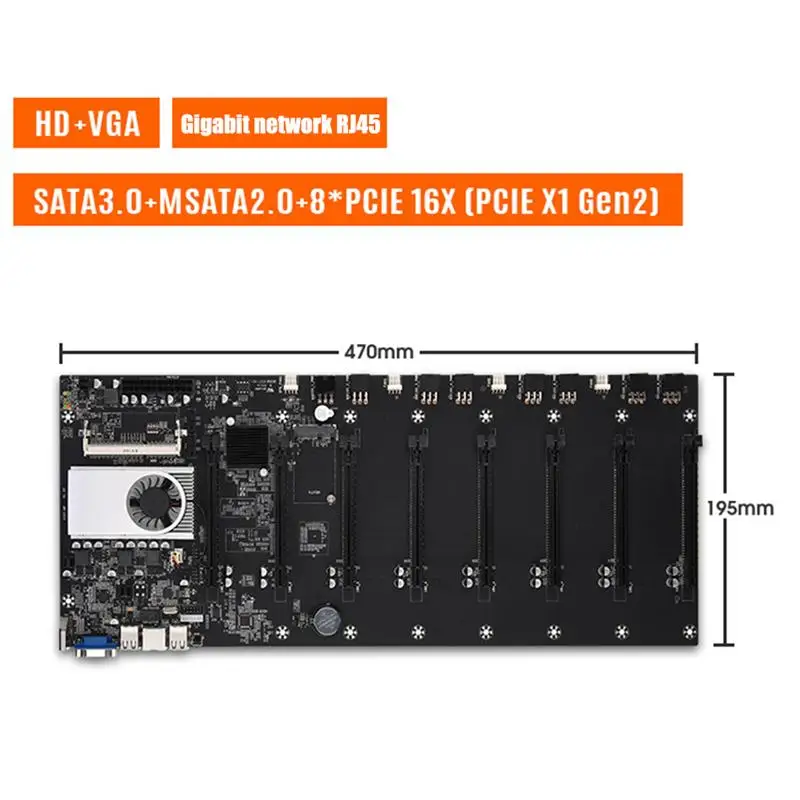 

1 Set BTC-T37 Miner Motherboard CPU Set Chipset 8 Video Card Slot DDR3 Memory Integrated VGA Interface Low Power Consumption