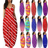 womens dress 2021 loose casual summer tie dye gradient diagonal stripe print v neck strap dress pocket sling sleeveless dress